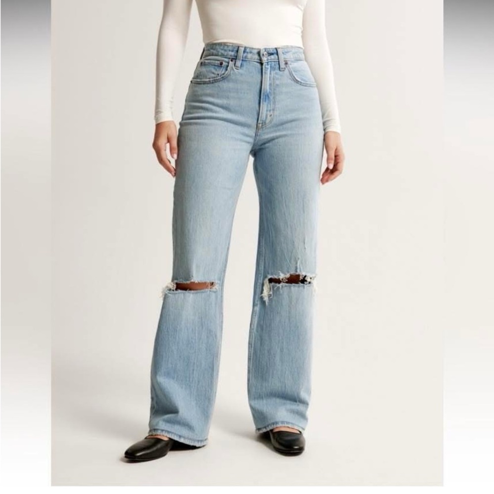 Abercrombie & Fitch Sky Blue Distressed Wide Leg Jeans